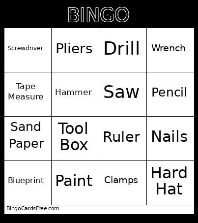 Builder's Workshop Bingo Card