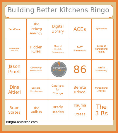 Building Better Kitchens Bingo Card