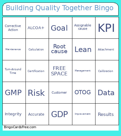 Building Quality Together Bingo Card