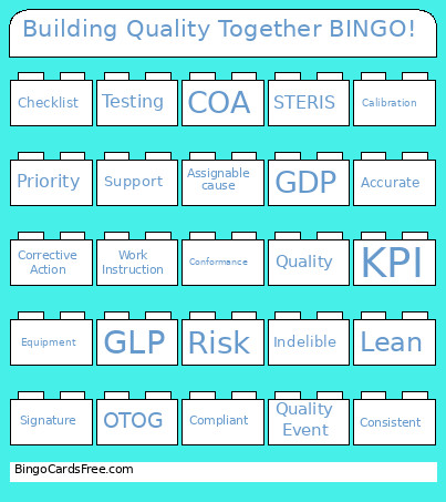 Building Quality Together ! Bingo Card