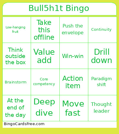 Bull5h1t Bingo Card
