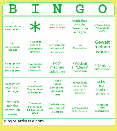 Bullshit Anwaltssuche Bingo Card