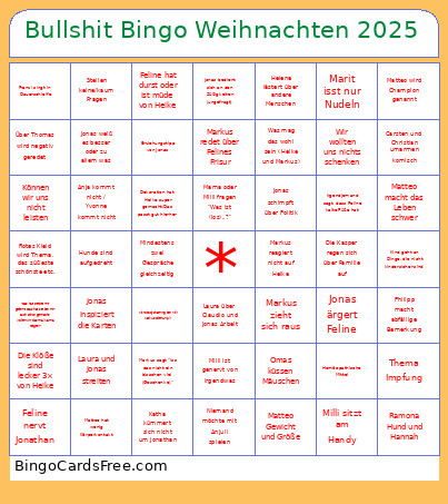 Bullshit Weihnachten 2025 Bingo Card