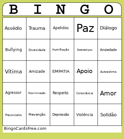 Bullying Bingo Card
