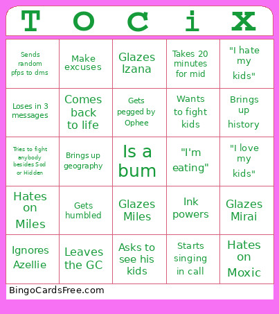 Bum Bingo Card