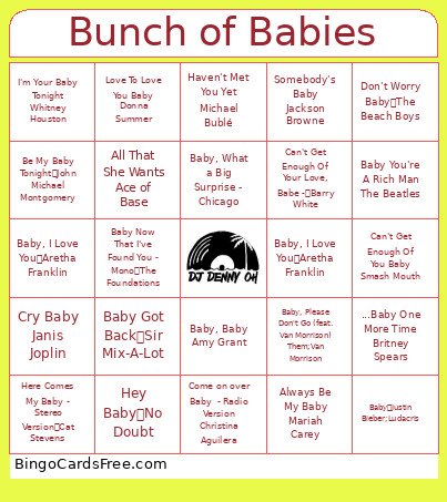Bunch Of Babies Bingo Card