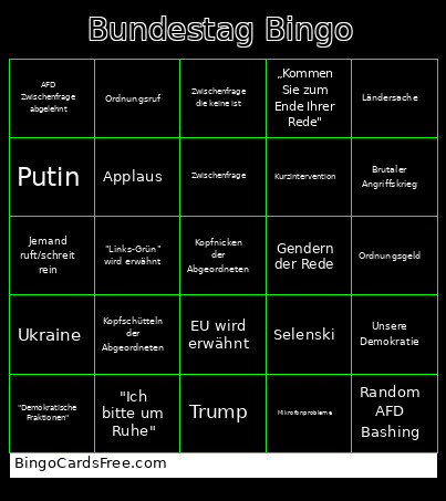 Bundestag Bingo Card