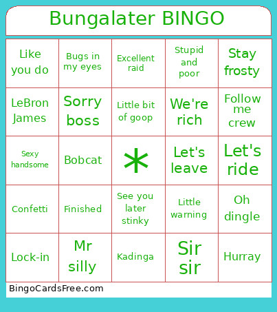 Bungalater Bingo Card