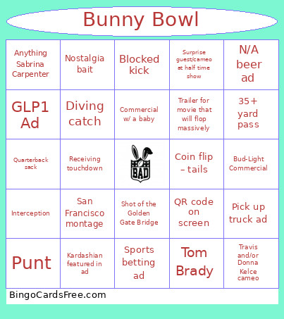 Bunny Bowl ‘26 Bingo Card