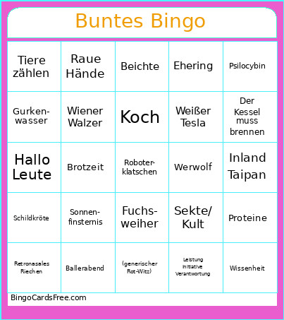 Buntes Bingo Card