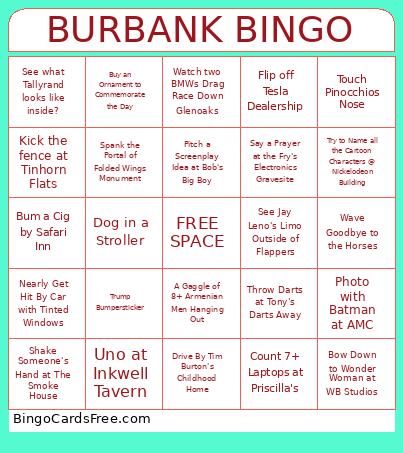 Burbank Bingo Card
