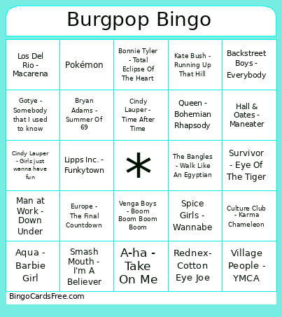 Burgpop Bingo Card