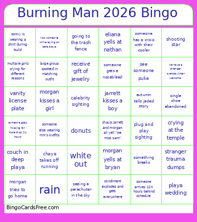 Burning Man 2026 Bingo Card