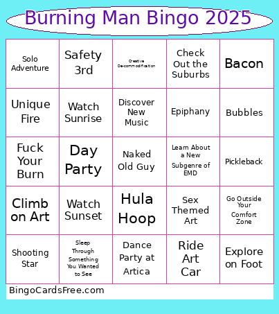 Burning Man 2025 Bingo Card