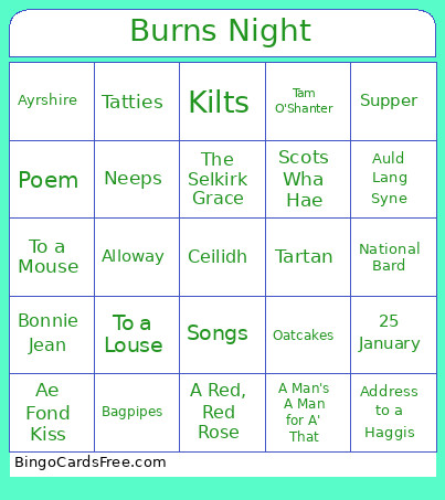 Burns Night Bingo Card 3