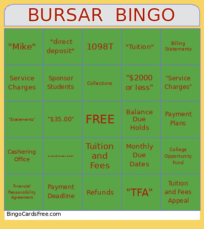 BURSAR Bingo Card