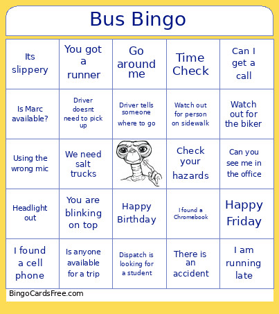 Bus Bingo Card