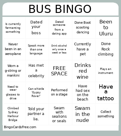 Bus Bingo Card