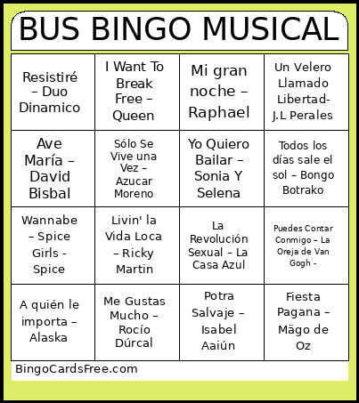 BUS MUSICAL Bingo Card