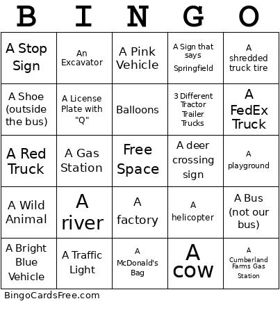Bus Ride Bingo