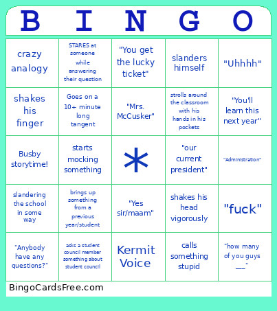 Busby Bingo Card