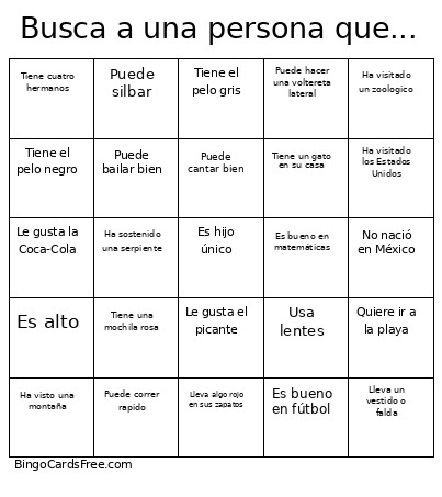 Busca A Una Persona Que... Bingo Card