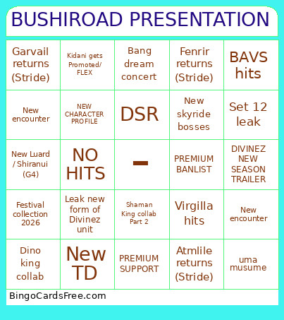 BUSHIROAD PRESENTATION Bingo Card