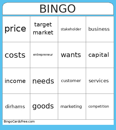 Business Vocabulary Bingo Card
