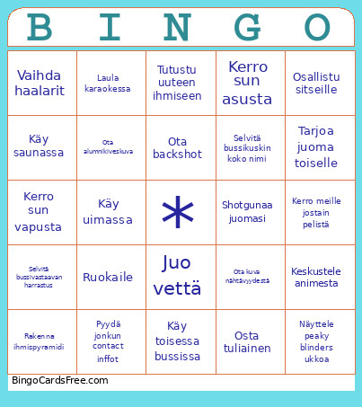 Bussi Bingo Card