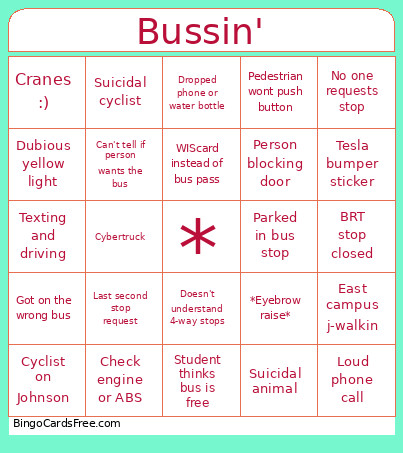 Bussin' Bingo Card