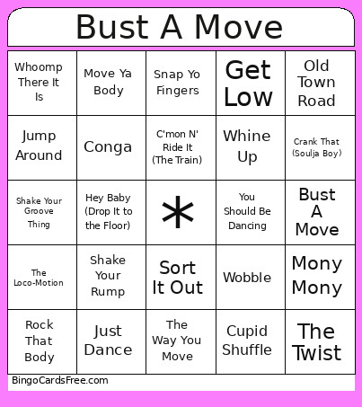 Bust A Move Bingo Card