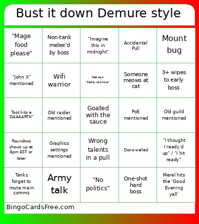 Bust It Down Demure Style Bingo Card
