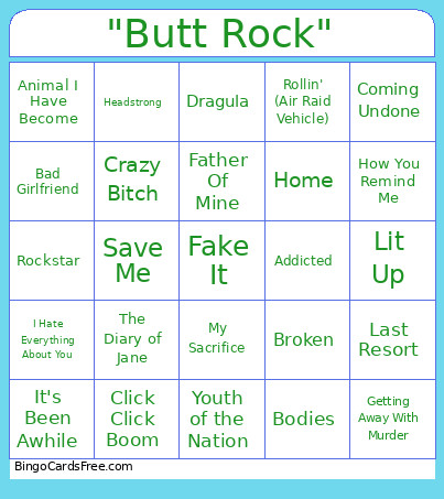 Butt Rock Bingo Card
