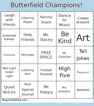 Butterfield Champions! Bingo Card