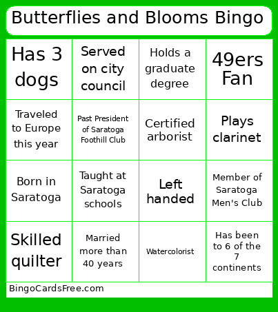 Butterflies And Blooms Bingo Card