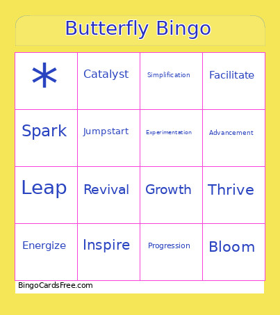 Butterfly Bingo Card