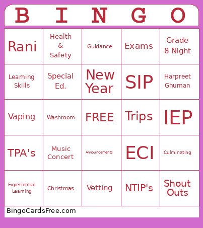 Buzz Word Bingo Card