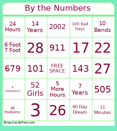 By The Numbers Bingo Card