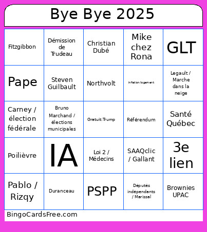 Bye Bye 2025 Bingo Card