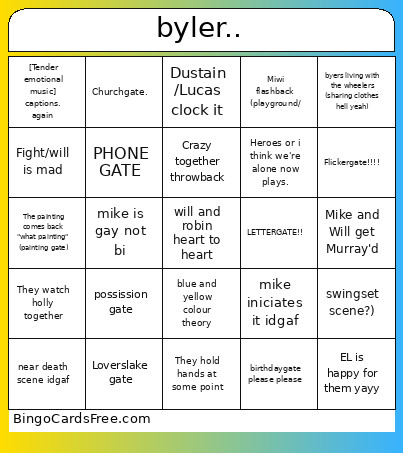 Byler.. Bingo Card