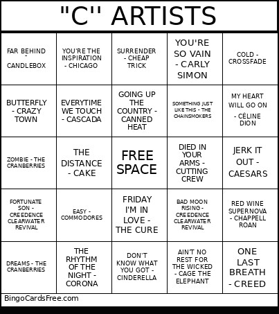 C'' ARTISTS Bingo Card