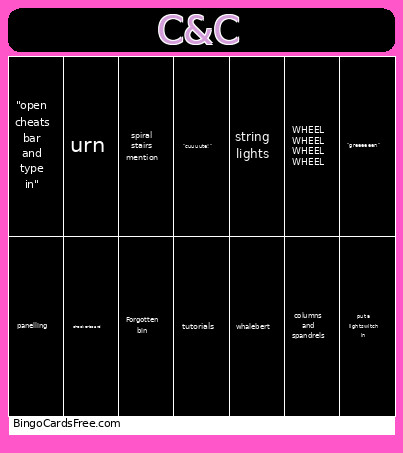 C&C Drinking Game Bingo Card
