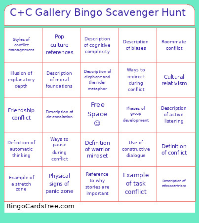 C+C Gallery Scavenger Hunt Bingo Card