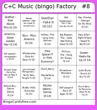 C+C Music () Factory #8 Bingo Card