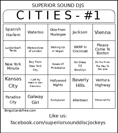 C I T I E S - #1 Bingo Card