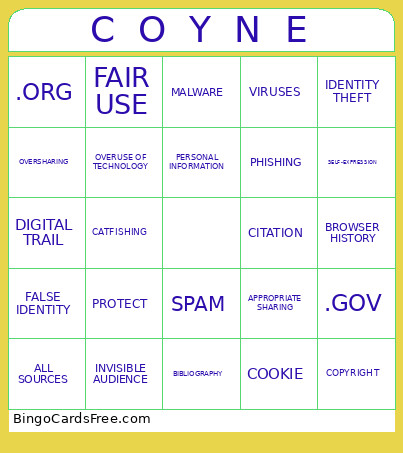C O Y N E Bingo Card