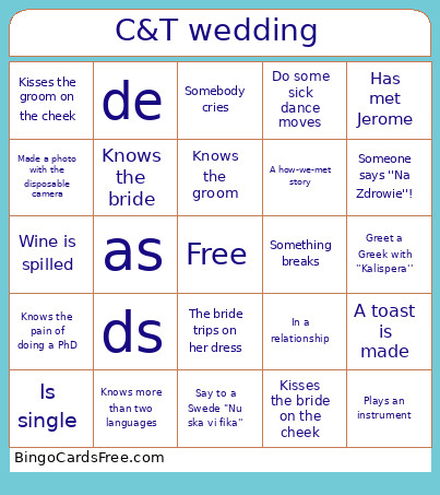 C&T Wedding Bingo Card