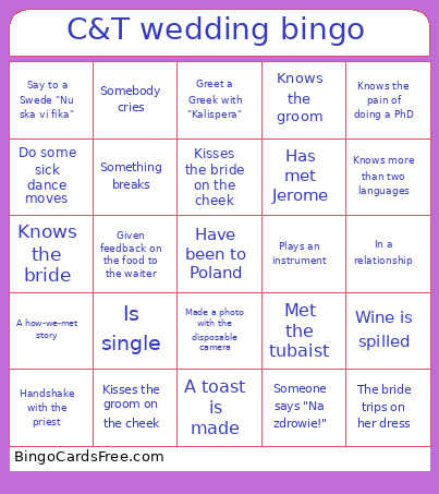 C&T Wedding Bingo Card