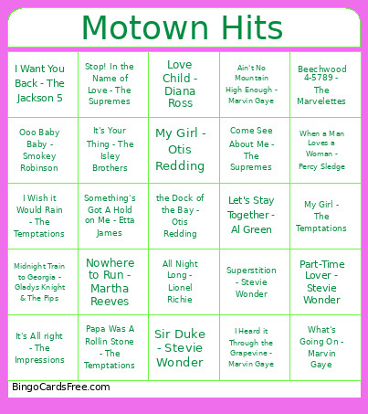 C1. Motown Hits Bingo Card