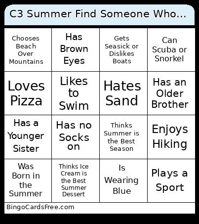 C3 Summer Find Someone Who... Bingo
